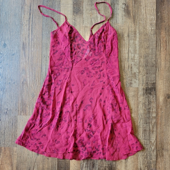 Y2K Victoria's Secret Red Leopard Print Sheer Silk Slip Dress - Picture 2 of 7
